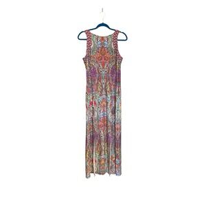 London Times Maxi Dress Size 12 Paisley Multicolor Sleeveless Double Slit Front‎